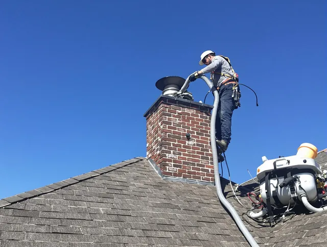 Dedicated Simsbury Chimney Sweep team member cleaning a chimney in Simsbury, CT