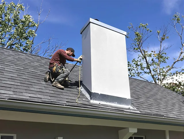 Simsbury Chimney Sweep team member finishing chimney construction in Simsbury, CT