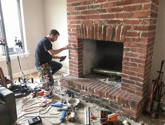 Simsbury Chimney Sweep specialist finalizing chimney liner service in Simsbury, CT