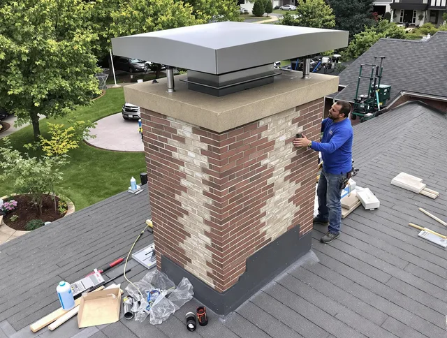 Simsbury Chimney Sweep team working on a custom chimney remodel in Simsbury, CT