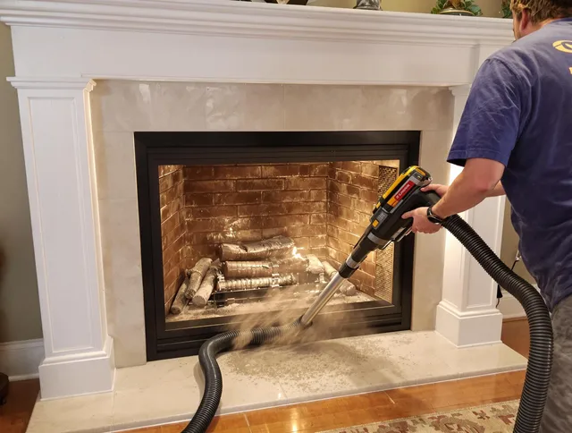 Fireplace cleaning performed by Simsbury Chimney Sweep in Simsbury, CT
